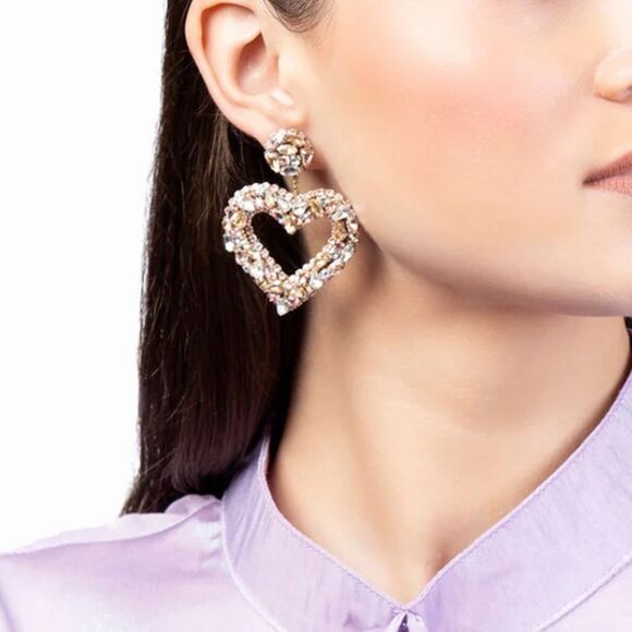 Deepa Gurnani Carolina Mixed Crystal Heart Earrings- Pastel Multi - Picture 2 of 5